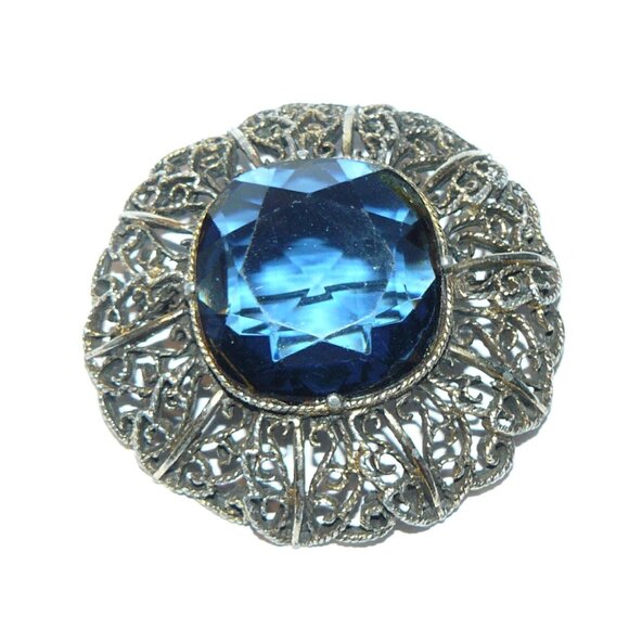 Blue Rhinestone Brooch, Large Brooch, Rhinestone Pin - Picture 1 of 5